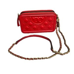 Tory Burch Fleming Double Zip Mini Bag in Bearberry Red Quilted NWT and dust bag